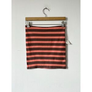 2000s 2010s Forever 21 Cotton Spandex Striped Mini Skirt Bodycon Brown Pink M